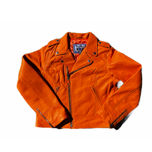 Lily Orange Leather Sheepskin Motor Jacket