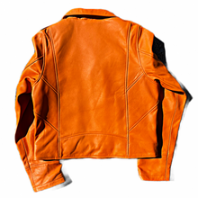 Load image into Gallery viewer, Lily Orange Leather Sheepskin Motor Jacket