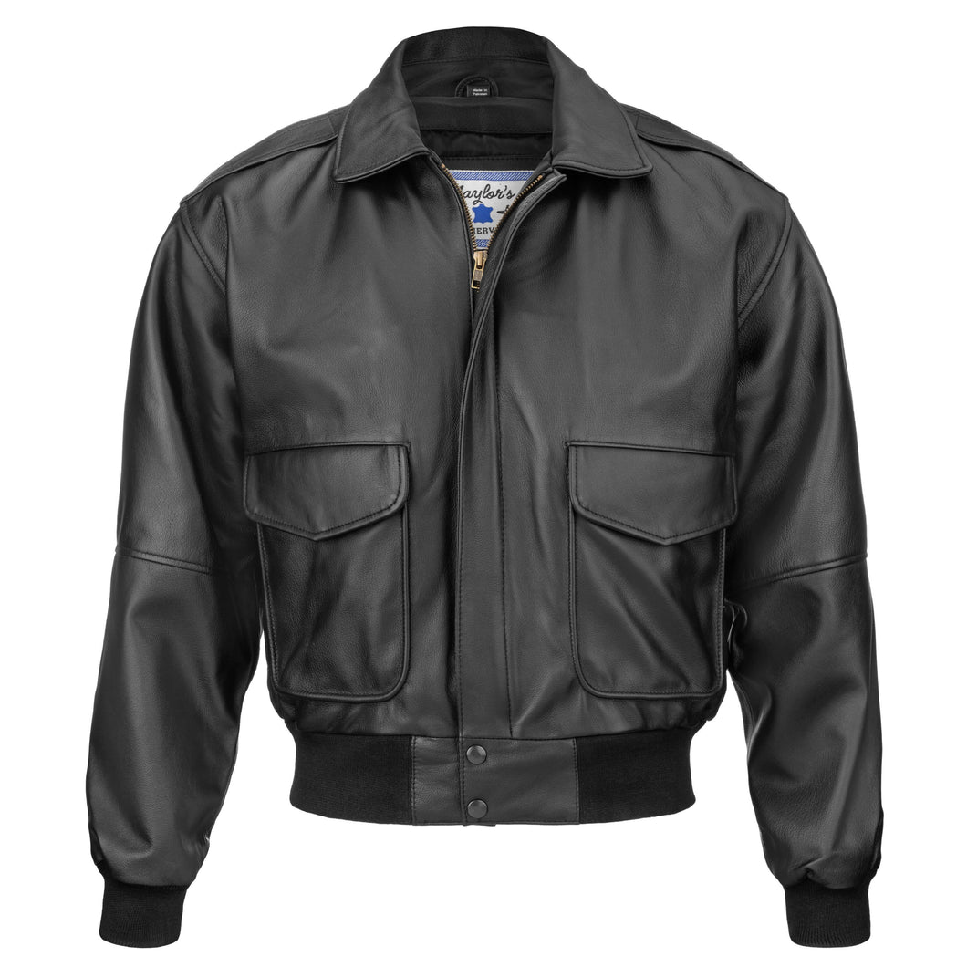 N143 Vintage Bomber Style Goatskin Leather Flight Jacket (Black or Brown)