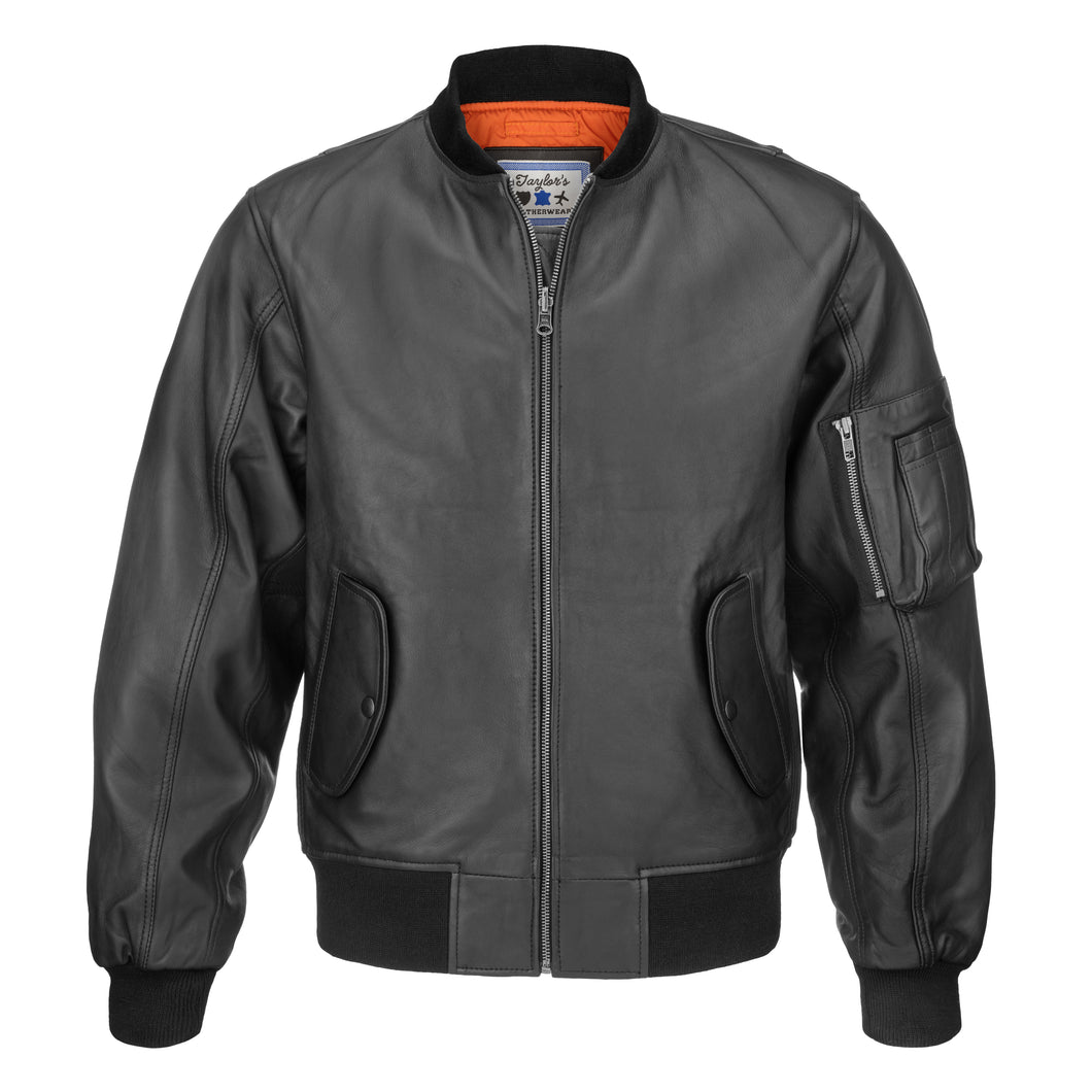 MA-1 Black Sheepskin Leather Flight Jacket