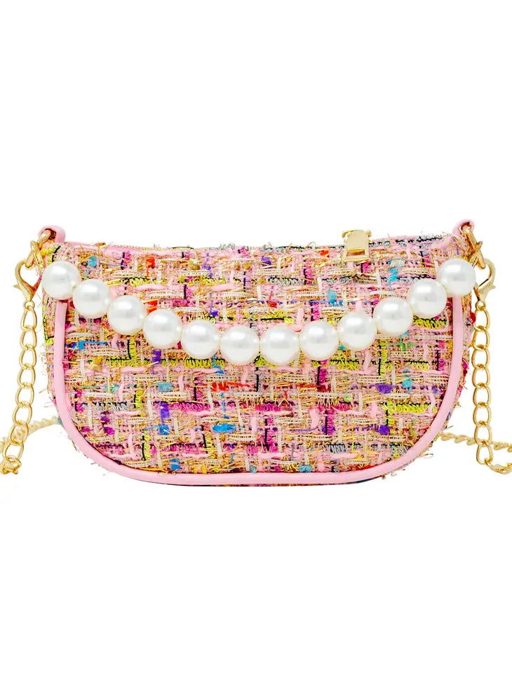 Tiny Treats Tweed Clutch Pearl Handbag Pink